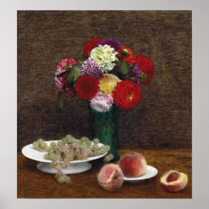Fantin Latour - Trauben und Pfirsiche Dahlias Poster