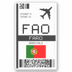 FAO Faro Boarding Pass - Portugal Reisen Aufkleber
