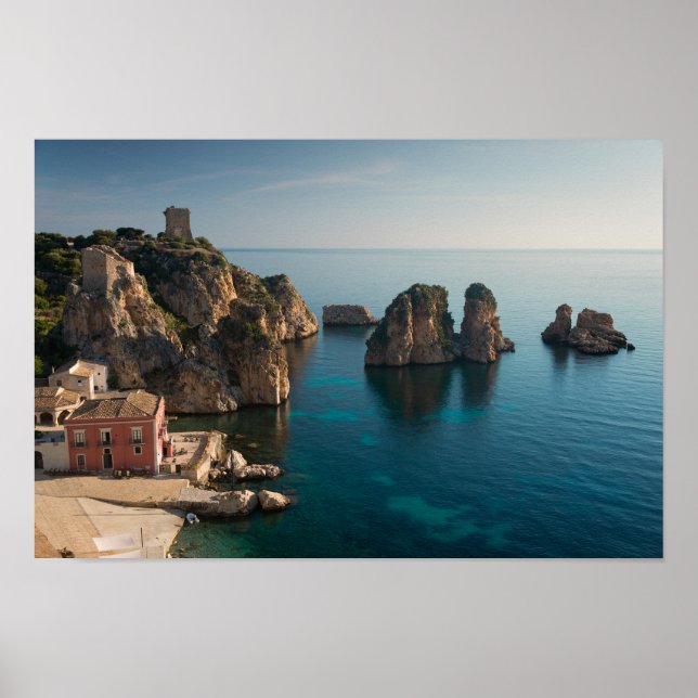 Faraglioni und Tonnara in Scopello, Sizilien Poster (Vorne)