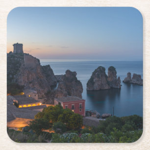 Faraglioni und Tonnara in Scopello, Sizilien Rechteckiger Pappuntersetzer