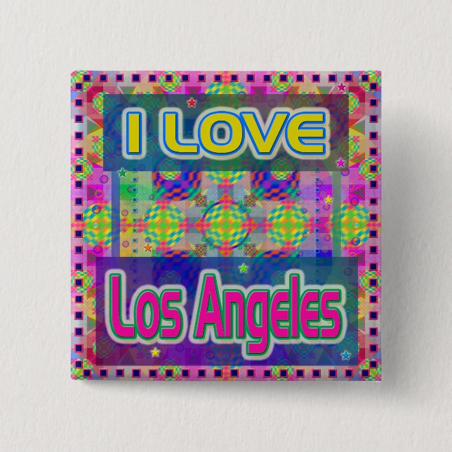 Farb-Fest: "ICH LIEBE Los Angeles" Knopf Button (Vorderseite)