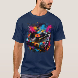 Farb-Splash-Plattenspieler-DJ-T-Shirt T-Shirt