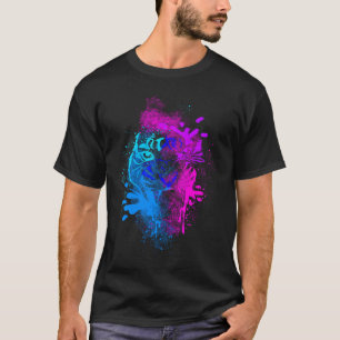 Farb Spritzer Große Katze Weißer Tiger Damen Herre T-Shirt
