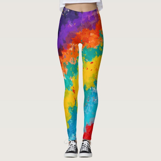 Farb-Spritzer Regenbogen-Farbe Mode Leggings (Vorderseite)
