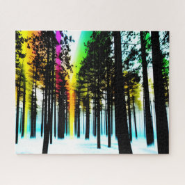 Farbabstrich im Schwarz-Weiß-Silhouette-Wald Puzzle