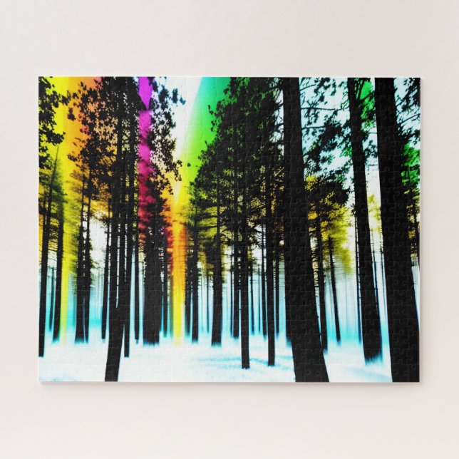 Farbabstrich im Schwarz-Weiß-Silhouette-Wald Puzzle (Horizontal)