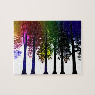 Farbabstriche bei Silhouetten mit schwarzem Baum Puzzle