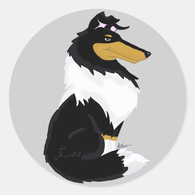 Farbaufkleber für den Cartoon Rough Collie Runder Aufkleber (Vorderseite)