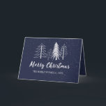 Farbbearbeitbare Schneekanal Bäume ohne Foto Feiertagskarte<br><div class="desc">Farbbearbeitbarer Hintergrund mit handgezeichneten Kreide Winterbäumen und Schnee,  "Frohe Weihnachten" Skript in weiß,  gefaltete Grußkarte.</div>
