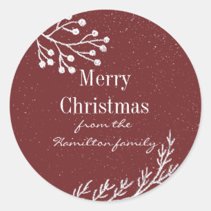 Farbbearbeitbare Zweige für Snowy Chalk Runder Aufkleber