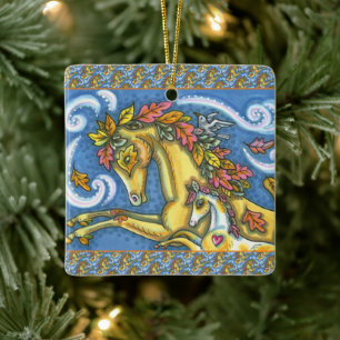 FARBBIGE AUTUMENSTÜTZE AUF WHIMSICAL PORSE & COLT KERAMIKORNAMENT