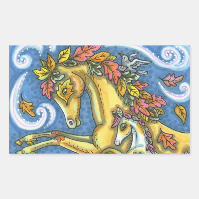 FARBBIGE AUTUMENSTÜTZE AUF WHIMSICAL PORSE & COLT RECHTECKIGER AUFKLEBER (Vorderseite)