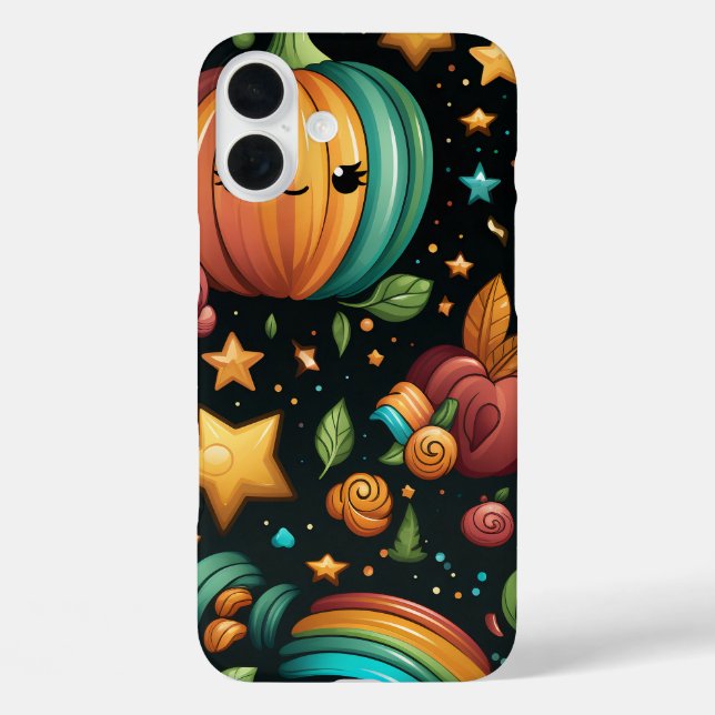 FARBBIGE UND GLÜCKLICHE HALLOWEEN PUMPKINS & BLUME Case-Mate iPhone HÜLLE (Rückseite)