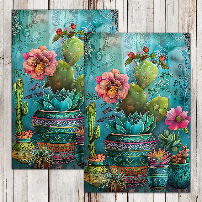 FARBBIGER CACTUS UND ERFOLGREICHE DEKOUTION SEIDENPAPIER (COLORFUL CACTUS AND SUCCULENTS DECOUPAGE TISSUE PAPER)