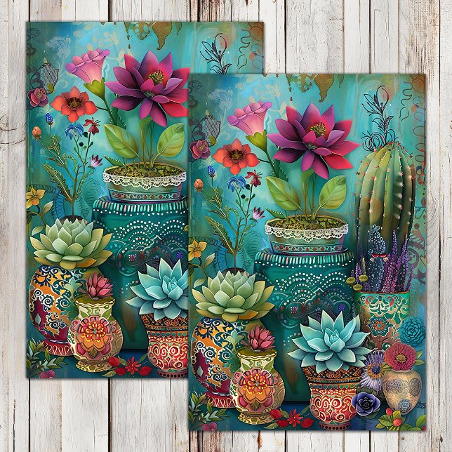 FARBBIGER CACTUS UND ERFOLGREICHE DEKOUTION SEIDENPAPIER (COLORFUL CACTUS AND SUCCULENTS DECOUPAGE TISSUE PAPER)