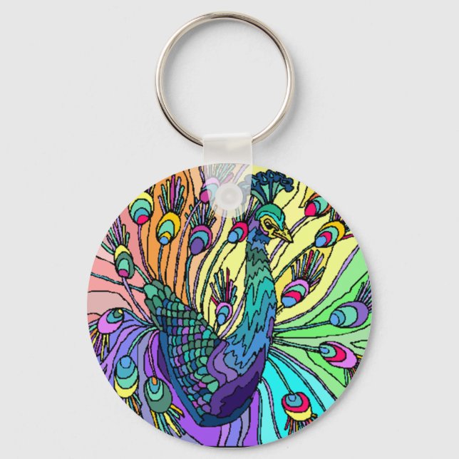 FARBBIGER PEACOCK PFAU KEY-CHAIN SCHLÜSSELANHÄNGER (Vorderseite)