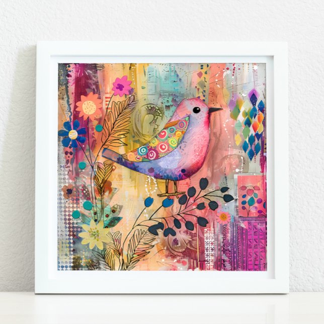 FARBBIRD GEMISCHTER MEDIENPOSTER POSTER (COLORFUL BIRD MIXED MEDIA POSTER)