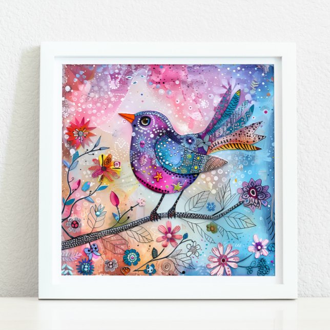 FARBBIRD GEMISCHTER MEDIENPOSTER POSTER (COLORFUL BIRD MIXED MEDIA POSTER)