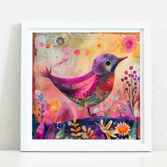FARBBIRD GEMISCHTER MEDIENPOSTER POSTER (COLORFUL BIRD MIXED MEDIA POSTER)