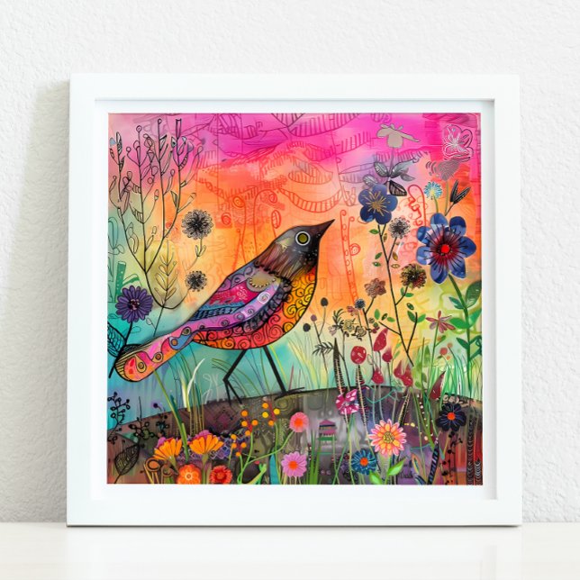 FARBBIRD GEMISCHTER MEDIENPOSTER POSTER (COLORFUL BIRD MIXED MEDIA POSTER)