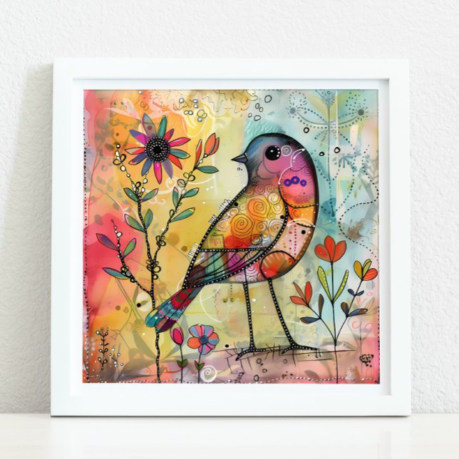 FARBBIRD GEMISCHTER MEDIENPOSTER POSTER (COLORFUL BIRD MIXED MEDIA POSTER)