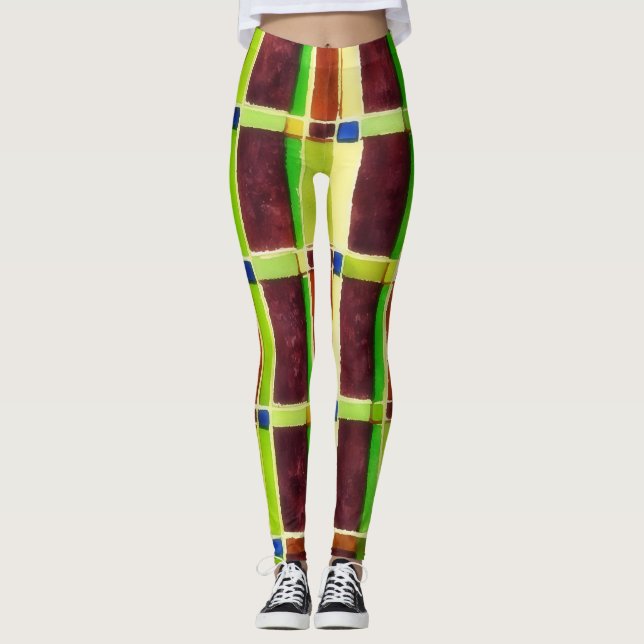 Farbblock Abstrakt Art Green Brown Leggings (Vorderseite)