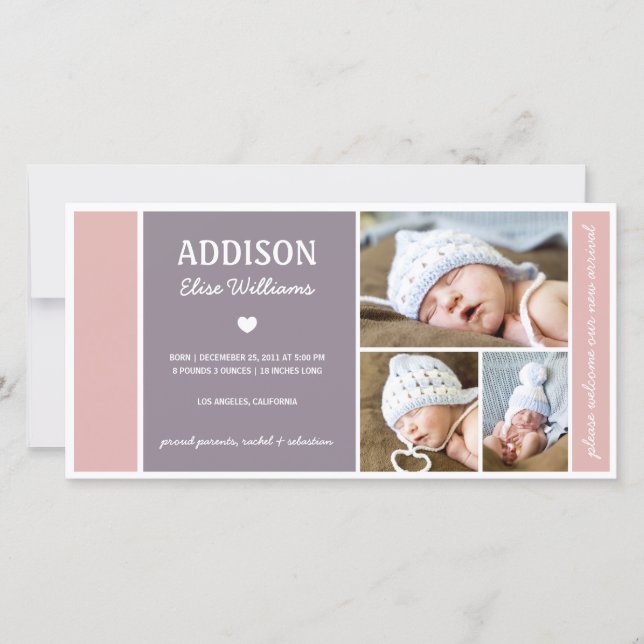 FARBBLOCK | BABY GIRL GEBURT ANKÜNDIGUNG (Vorderseite)