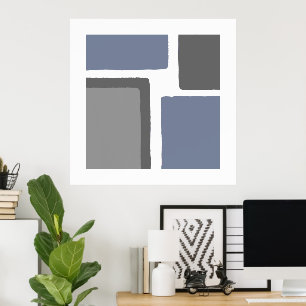 Farbblock Blau und Grau Minimalistisch Poster