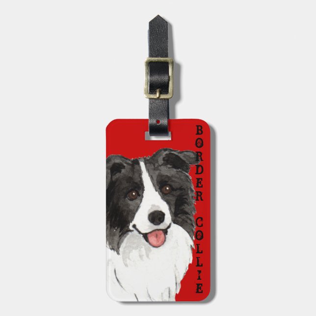 Farbblock Border Collie Gepäckanhänger (Vorderseite vertikal)