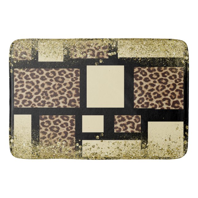 Farbblock Cream Ivory Black & Leopard Cheetah Badematte (Vorderseite)