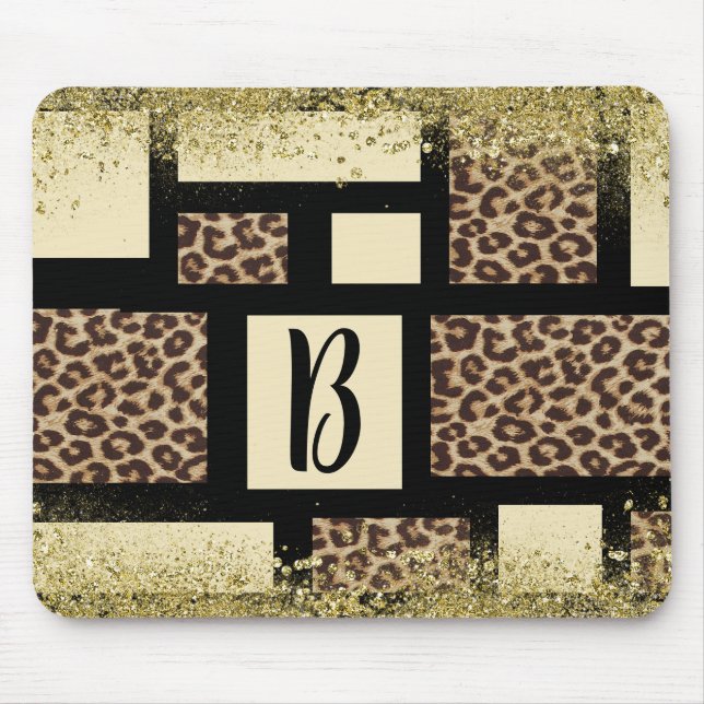 Farbblock Cream Ivory Black & Leopard Cheetah Mousepad (Vorne)