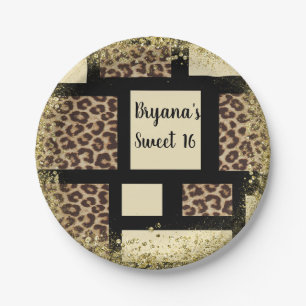 Farbblock Cream Ivory Black & Leopard Cheetah Pappteller