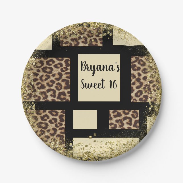 Farbblock Cream Ivory Black & Leopard Cheetah Pappteller (Vorderseite)