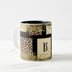 Farbblock Cream Ivory Black & Leopard Cheetah Zweifarbige Tasse