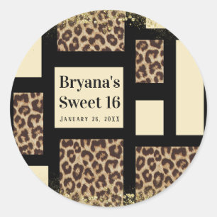 Farbblock Creme Elfenbein Schwarz & Leopard Cheeta Runder Aufkleber