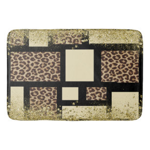 Farbblock-Creme Elfenbein Schwarz & Leopard Gepard Badematte