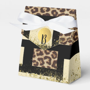 Farbblock Creme Elfenbein Schwarz & Leopard Gepard Geschenkschachtel
