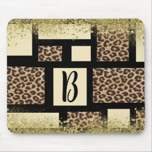Farbblock-Creme Elfenbein Schwarz & Leopard Gepard Mousepad