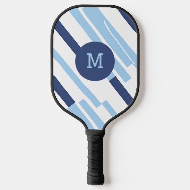 Farbblock Dunkelblaues Monogramm Pickleball Schläger (Vorderseite)
