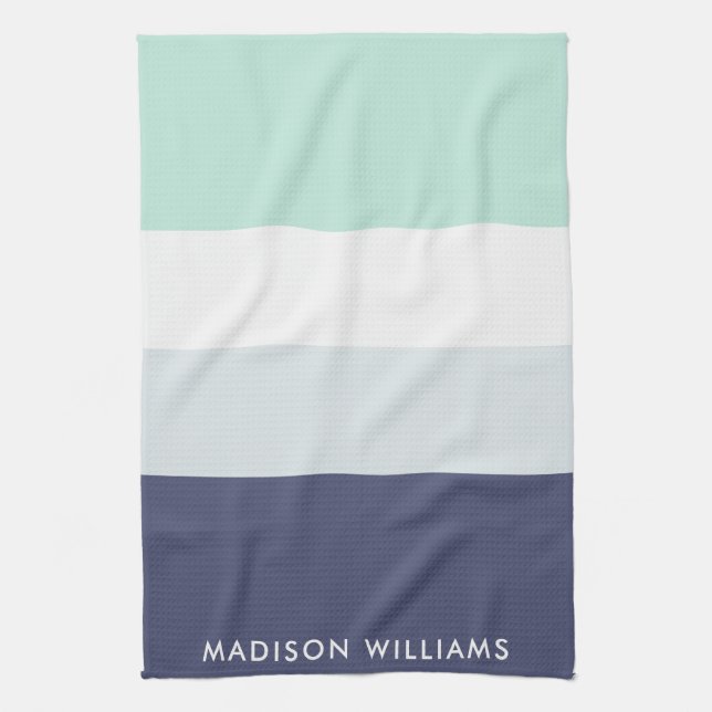 Farbblock für Monogram, Horizontal Stripe Stylish  Geschirrtuch (Vertikal)