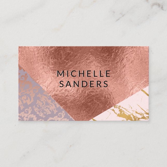 Farbblock-Goldmarmorplatte Rose Goldfolie Visitenkarte (Vorderseite)