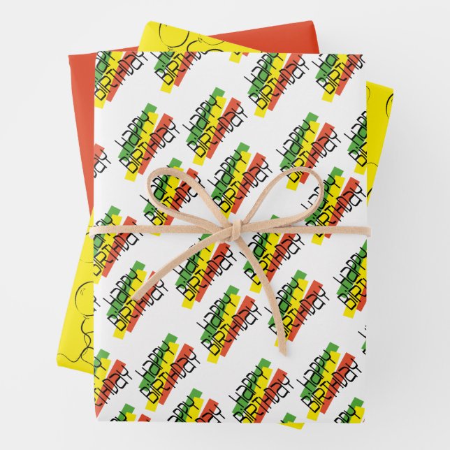 Farbblock Happy Birthday Occasion Geschenkpapier Set (Beispiel)