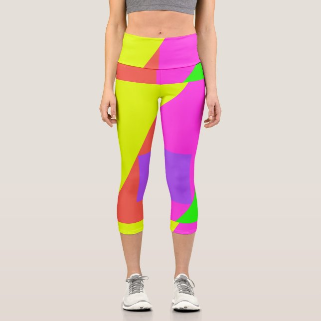 Farbblock hell Fett-Retrodruck Capri Leggings (Vorderseite)