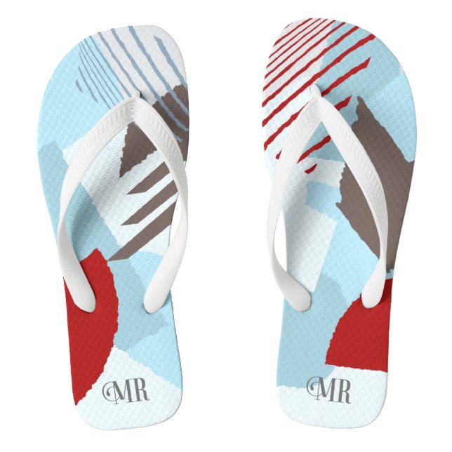 Farbblock Hochzeit Herr Groom Winter ID740 Flip Flops (Fußbett)