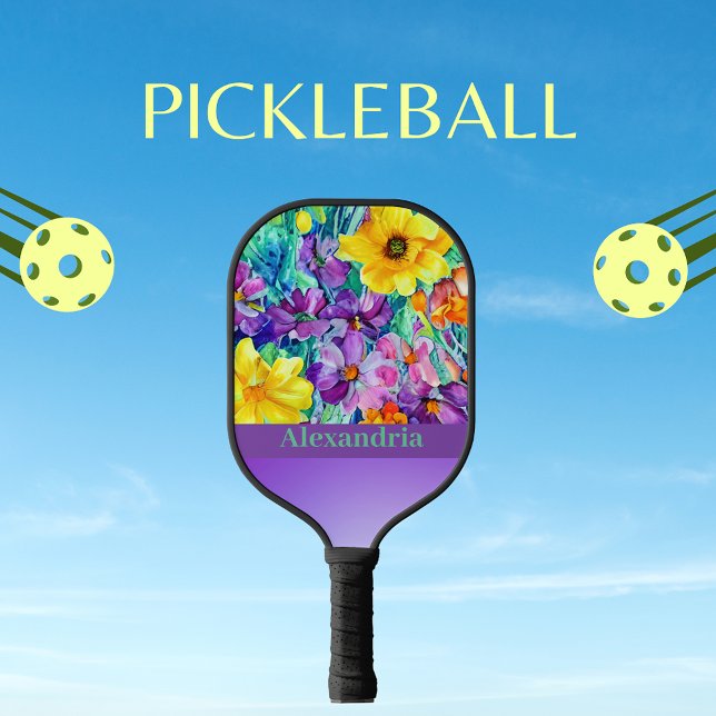 Farbblock Horizontal Elegante Blume mit Namen Pickleball Schläger (Von Creator hochgeladen)
