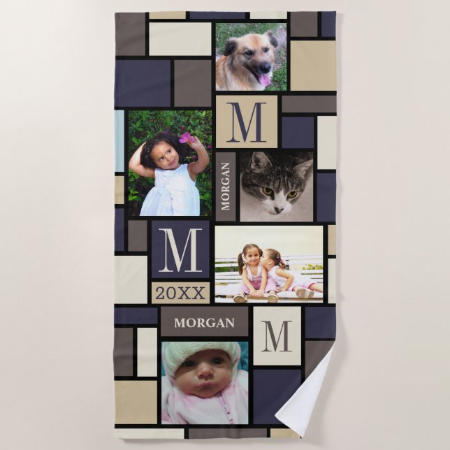 Farbblock Küstenstreifen Personalisiert 5 Foto Strandtuch (Vorderseite)