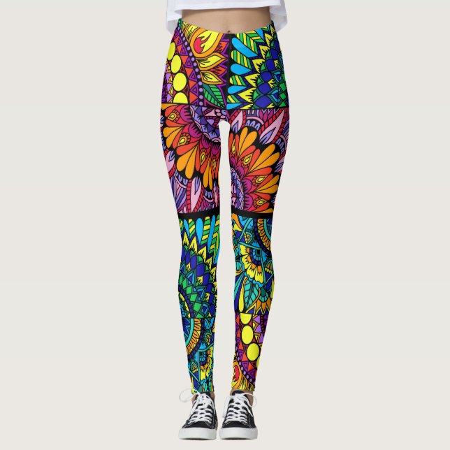 Farbblock-Mandala Leggings (Vorderseite)