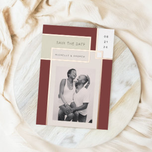 Farbblock Mitte Jahrhundert Modernes Save the Date Folieneinladung