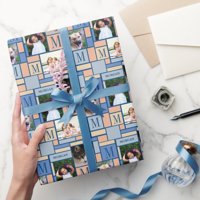 Farbblock Pfirsichfarbiges Muster-Foto Geschenkpapier (Schenken)