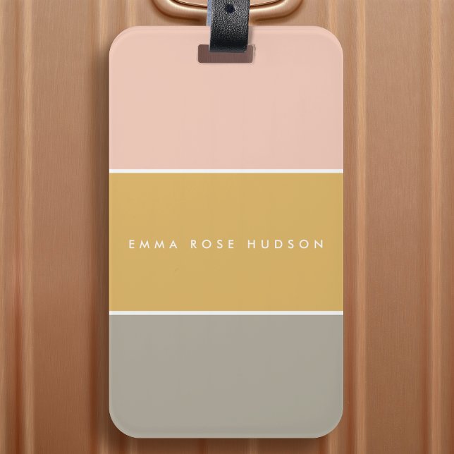 Farbblock Pink Gold Grau Streifen Monogramm Gepäckanhänger (Von Creator hochgeladen)